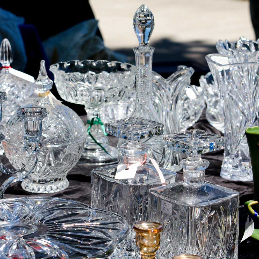 Antique crystal at an estate sale