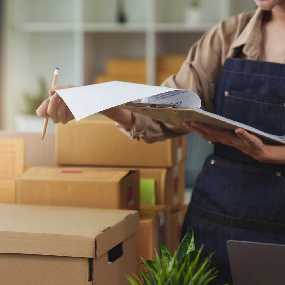 A woman organizes a timeline on a project